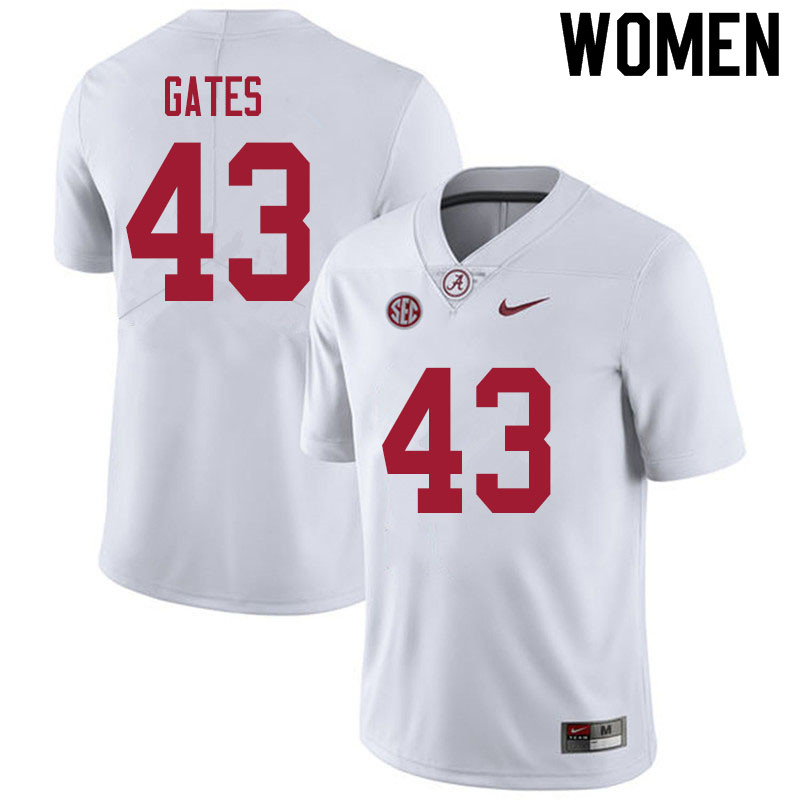Women #43 A.J. Gates Alabama White Tide College Football Jerseys Sale-White
